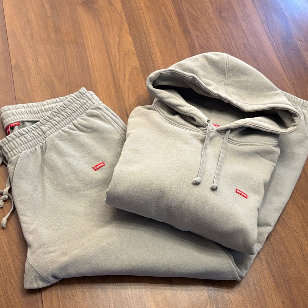 Supreme Sage Green Small Box Logo Hoodie and Pants see pic for flaws